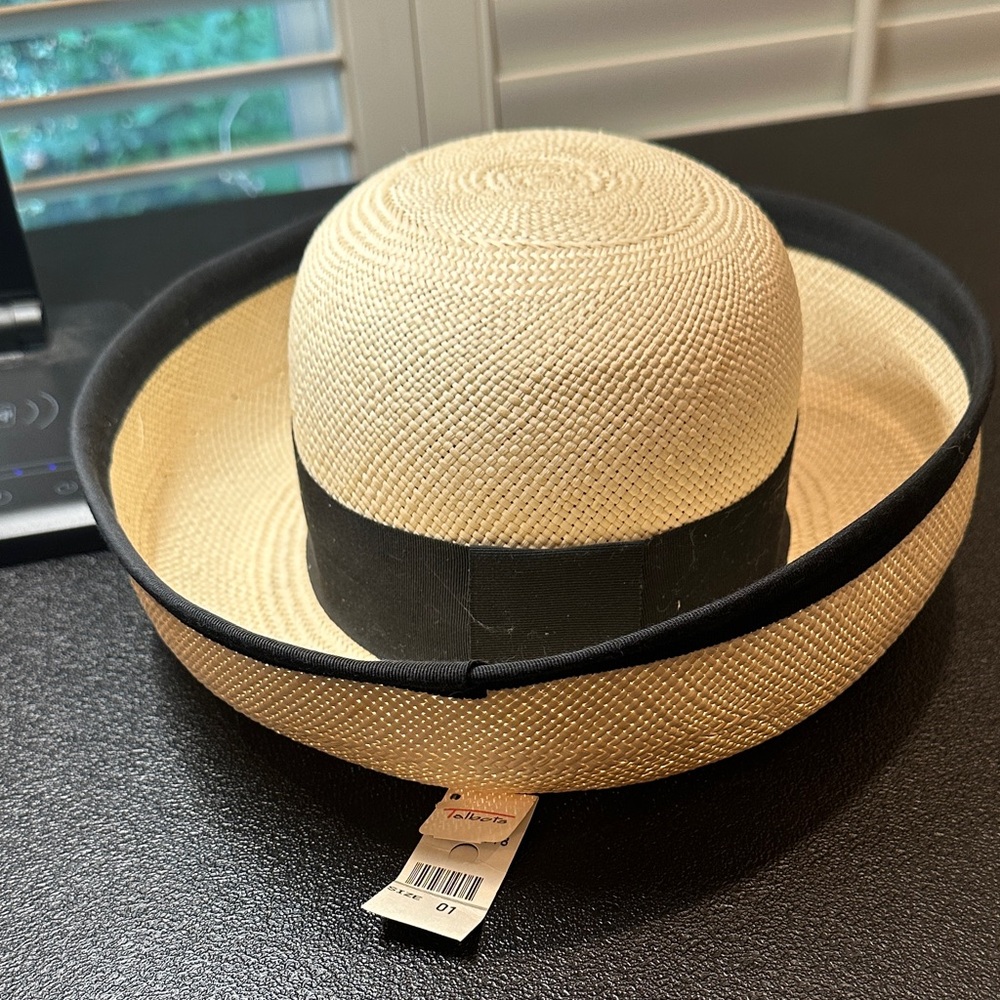 Talbots Natural Straw and Black Brimmed Hat - Picture 2 of 6